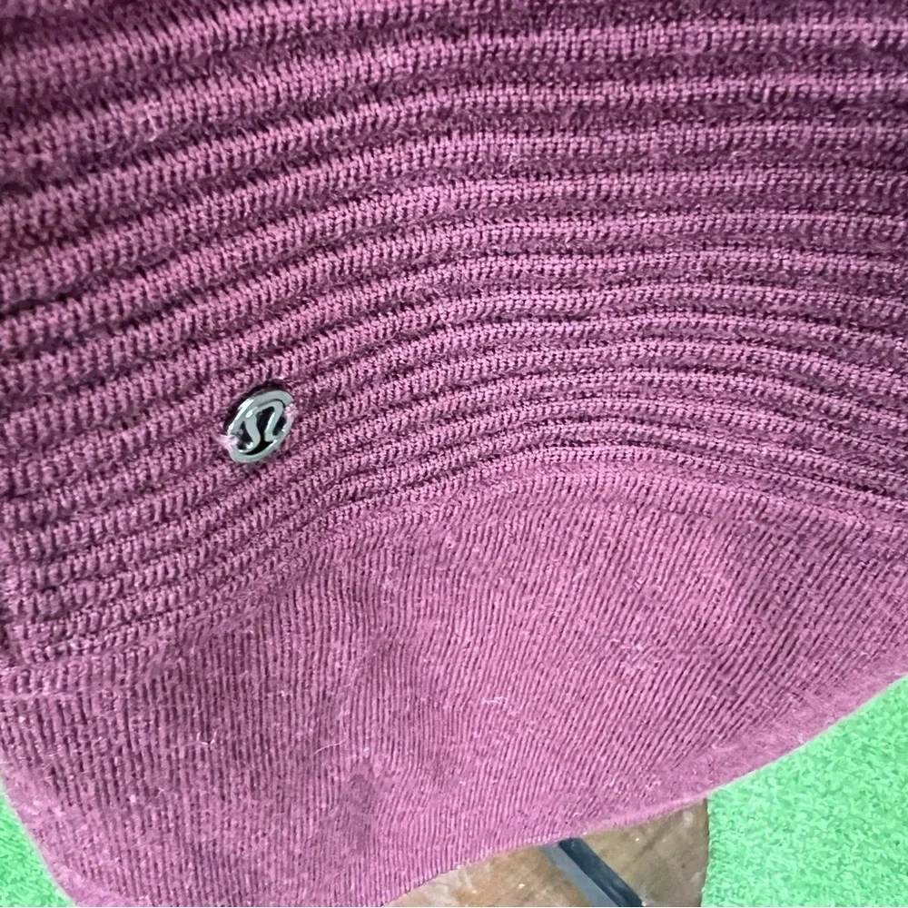 LULULEMON Heathered Plum Athleisure Rib Knit Merino Wool Open Cardigan Sweater 4